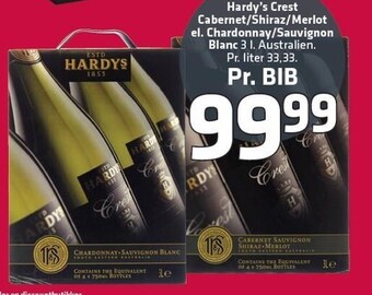 Fleggaard Hardy's Crest Cabernet/Shiraz/Merlot el. Chardonnay/Sauvignon Blanc tilbud