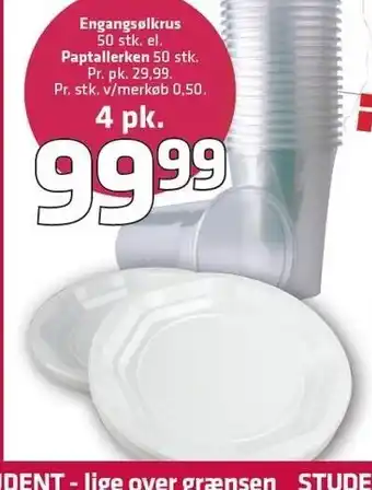 Engangsølkrus el. paptallerken - 4 pk.