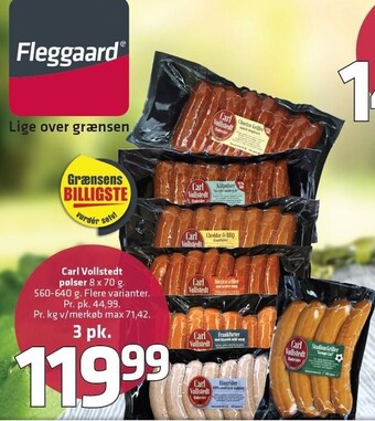 Fleggaard Carl Vollstedt pølser - 3 pk. tilbud