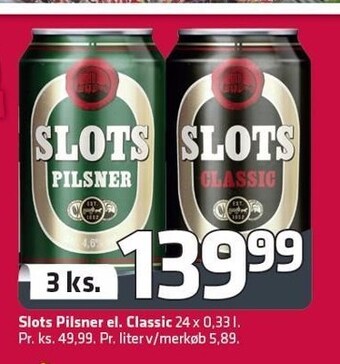 Fleggaard Slots Pilsner el. Classic - 3 ks. tilbud