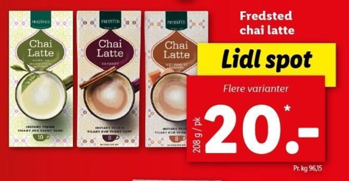 Fredsted Chai Latte 208 g tilbud hos Lidl