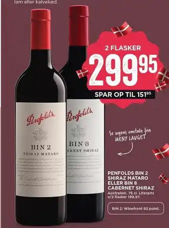 MENY Penfolds bin 2 Shiraz Mataro El. Bin 8 Cabernet Shiraz tilbud