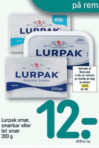 REMA 1000 Lurpak smør, smørbar el. let smør tilbud