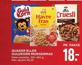 MENY Quaker el. guldkorn morgenmad tilbud