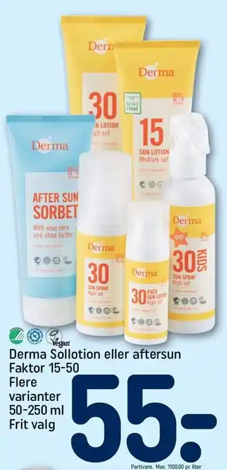 REMA 1000 Derma sollotion el. aftersun Faktor 15-50 tilbud