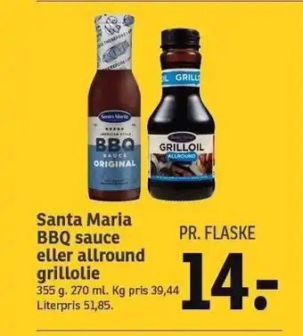 SPAR Santa Maria BBQ sauce el. allround grillolie tilbud