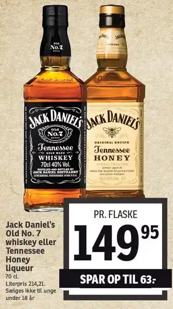 SPAR Jack Daniel's Old no. 7. Whiskey el. Tennessee Honey Liqueur tilbud