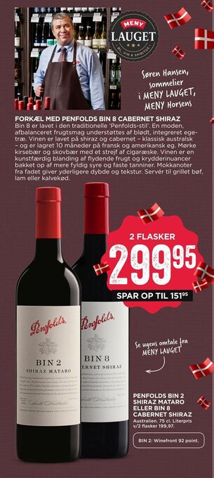 MENY Penfolds bin 2 shiraz mataro eller bin 8 cabernet shiraz tilbud