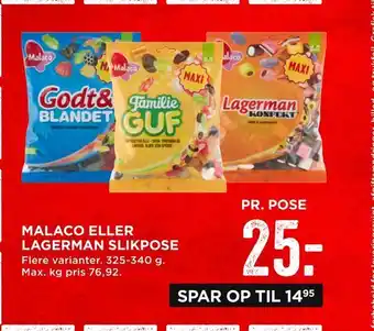 MENY Malaco eller lagerman slikpose tilbud