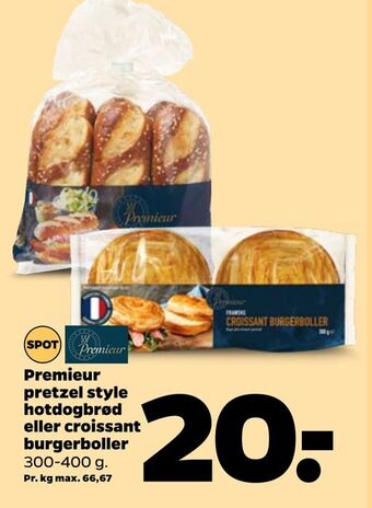 Premieur Pretzel Style Hotdogbrød eller Croissant Burgerboller 300-400 g