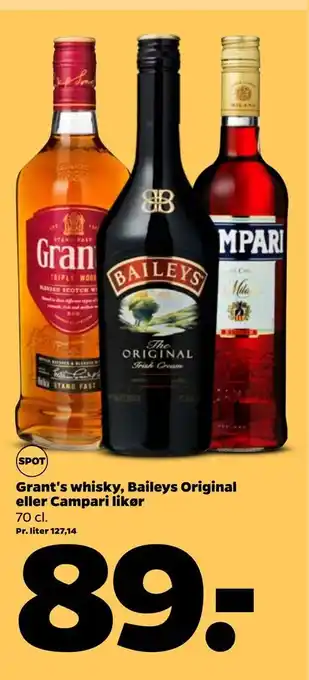 Grant's whisky, Baileys Original eller Campari Likør 70 cl