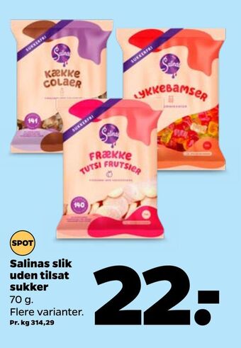 Netto Salinas Slik Uden Tilsat Sukker 70 g tilbud