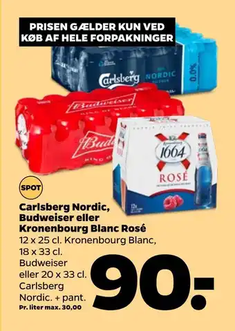 Netto Carlsberg Nordic, Budweiser eller Kronenbourg Blanc Rosé 12 x 25 cl. tilbud