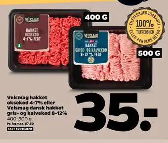 Netto Velsmag Hakket Oksekød 4-7% eller Velsmag dansk Hakket gris- og kalvekød 8-12% 400-500 g tilbud