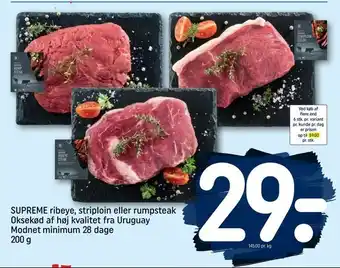 REMA 1000 SUPREME ribeye, striploin eller rumpsteak Oksekød tilbud