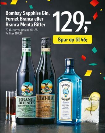 Bombay Sapphire Gin, Fernet Branca eller Branca Menta Bitter
