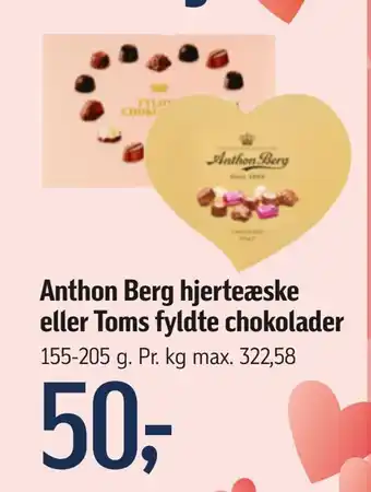 Føtex Anthon Berg hjerteæske eller Toms fyldte chokolader tilbud