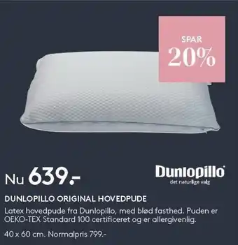 SengeSpecialisten Dunlopillo original hovedpude tilbud