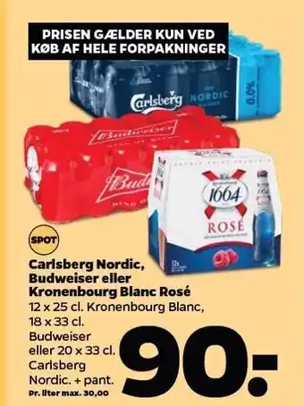 Netto Carlsberg Nordic, Budweiser el. Kronenbourg blanc rose tilbud