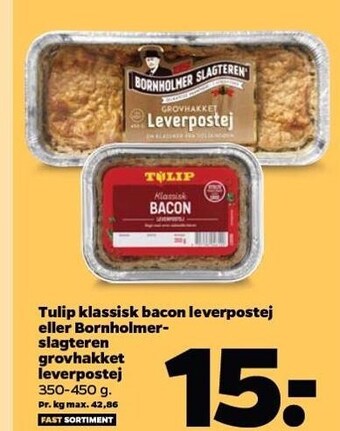 Netto Tulip klassisk bacon leverpostej el. bornholmerslagteren grovhakket leverpostej tilbud