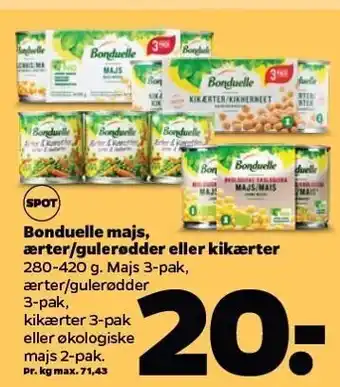 Netto Bonduelle majs, ærter/gulerødder el. kikærter tilbud