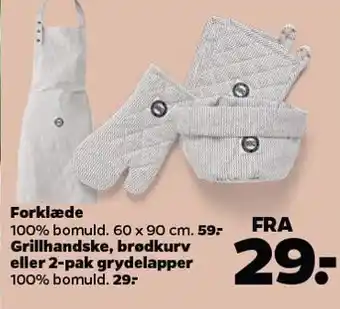 Netto Forklæde, grillhandske, brødkurv el. 2-pk grydelapper tilbud