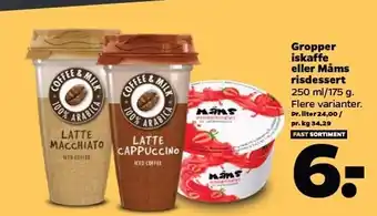 Netto Gropper iskaffe el. Måms risdessert tilbud