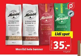 Lidl Merrild hele bønner tilbud