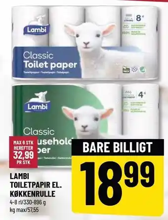 Løvbjerg Lambi toiletpapir el. køkkerulle tilbud