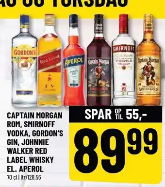 Løvbjerg Captain Morgan Rom, Smirnoff Vodka, Gordon's Gin, Johnnie Walker Red Label Whisky el. Apreol tilbud