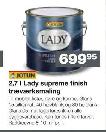 Bauhaus 2,7 l Lady supreme finish træværksmaling tilbud