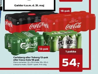 Dagli'Brugsen Carlsberg eller Tuborg 12-pak eller Coca-Cola 18-pak tilbud