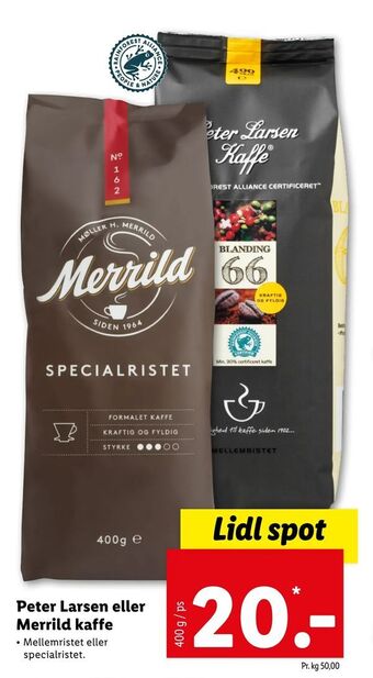 Let-Køb Peter Larsen eller Merrild kaffe tilbud