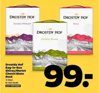 Netto Drostdy Hof Bag-in-Box Shiraz/Merlot Chenin Blanc Rosé tilbud