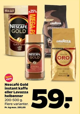 Nescafé Gold instant kaffe eller Lavazza helbønner