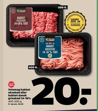 Netto Velsmag hakket oksekød eller hakket dansk grisekød 14-18% tilbud