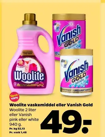 Netto Woolite vaskemiddel eller Vanish Gold tilbud