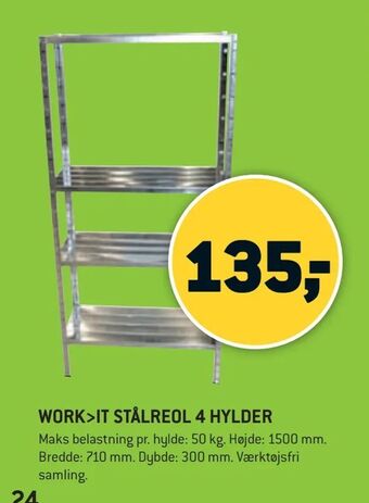 XL-BYG Work>it stålreol 4 hylder tilbud