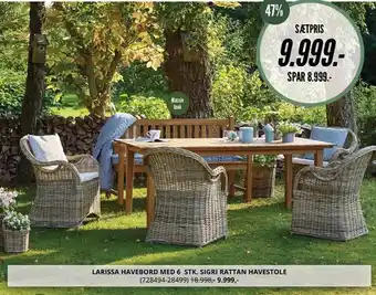 My Home Larissa havebord med 6 stk. Sigri Rattan havestole tilbud
