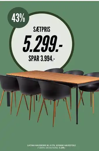 Latina Havebord m. 6 stk. Kosani havestole