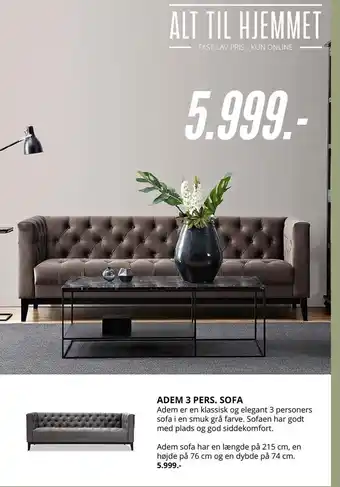 My Home Adem 3 pers. sofa tilbud