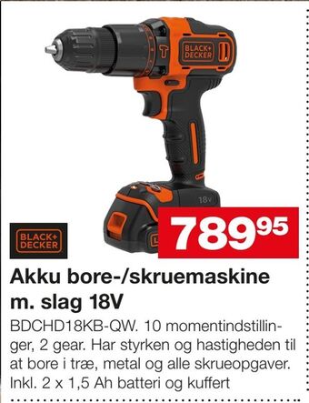 Bauhaus Akku bore-/skruemaskine m. slag 18V tilbud