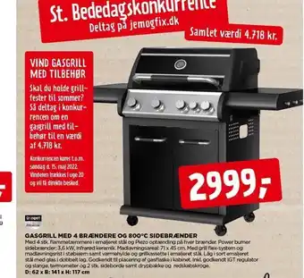 jem & fix Gasgrill m. 4 brændere og 800 grader sidebrænder tilbud