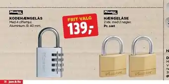 Kodehængelås el. hængelås