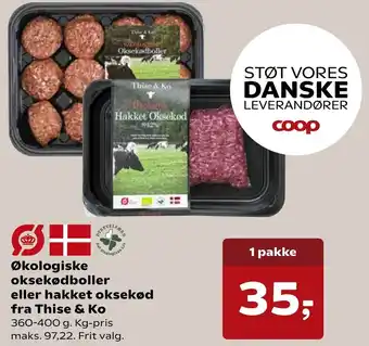 SuperBrugsen Økologiske Oksekødboller Eller Hakket Oksekød Fra Thise & Ko 360-400 g tilbud