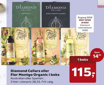 SuperBrugsen Diamond Cellars Eller Flor Montgo Organic I Boks tilbud