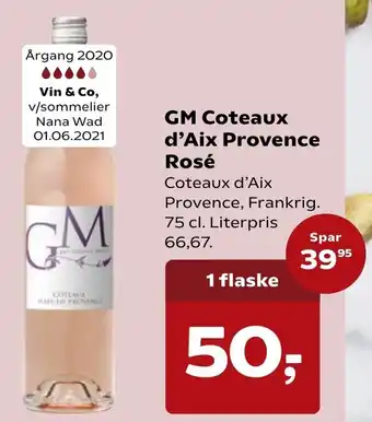 SuperBrugsen Gm Coteaux D'Aix Provence Rosé 75 cl tilbud