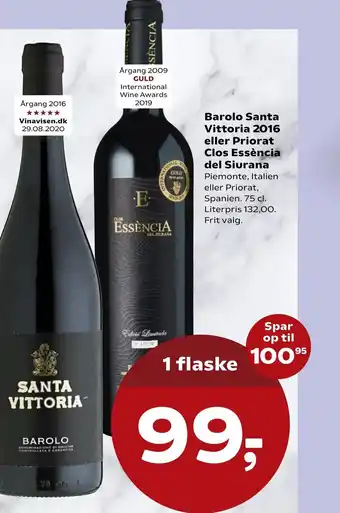SuperBrugsen Barolo Santa Vittoria 2016 Eller Priorat Clos Essència Del Siurana 75 cl tilbud
