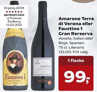 SuperBrugsen Amarone Terre Di Verona Eller Faustino 1 Gran Rerserva 75 cl tilbud