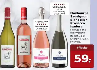 SuperBrugsen Flaxbourne Sauvignon Blanc Eller Prosecco Isadora 75 cl tilbud